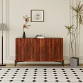 Wooden Entryway Side Cabinet With Decorative Vase Books Floor Lamp And Plants