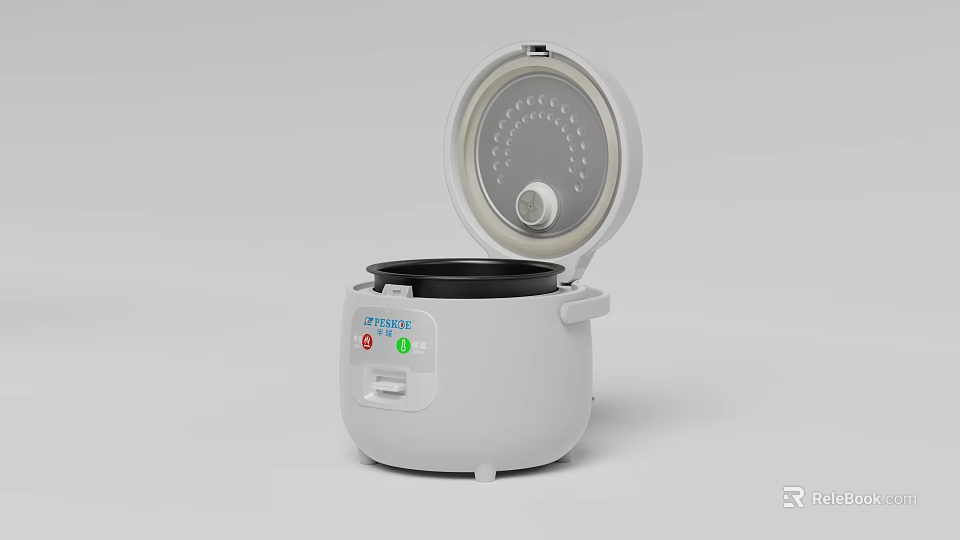 White Electric Rice Cooker with Open Lid Control Panel and Black Inner Pot 3d model 