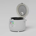 White Electric Rice Cooker with Open Lid Control Panel and Black Inner Pot