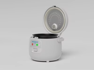 White Electric Rice Cooker with Open Lid Control Panel and Black Inner Pot 3d model