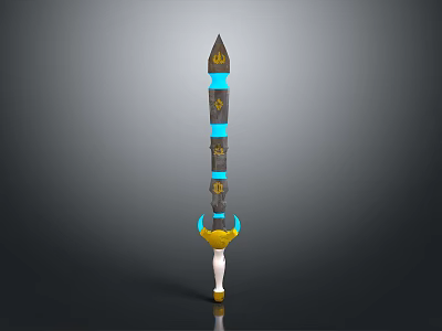 Ornate Fantasy Sword With Glowing Blue Stripes Yellow Hilt And Decorative Top 3d model