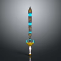 Ornate Fantasy Sword With Glowing Blue Stripes Yellow Hilt And Decorative Top