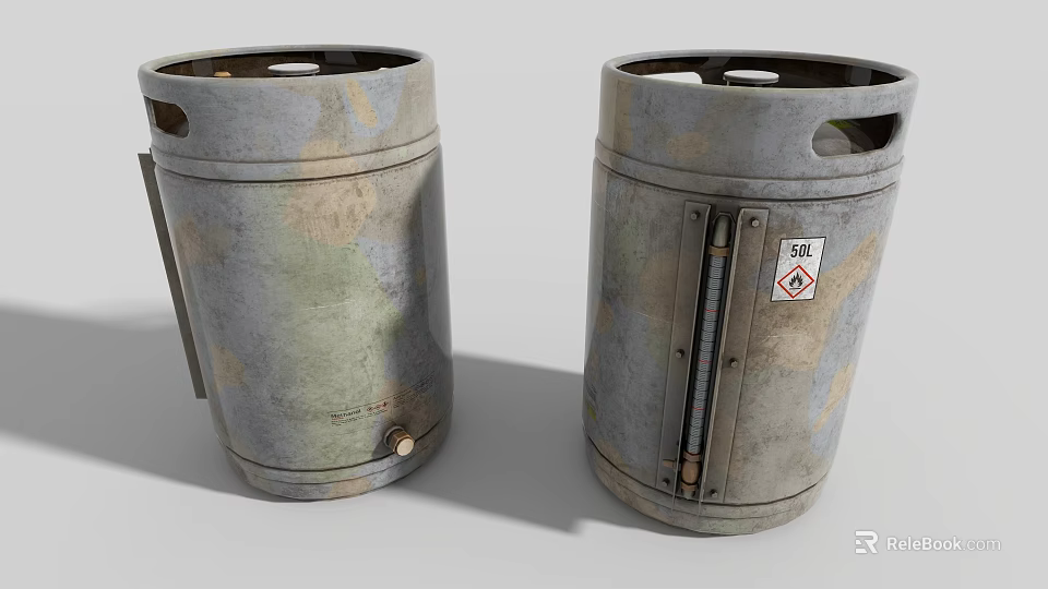 Two Old Worn Metal Containers With SOL Label And Hazard Sign 3d model 