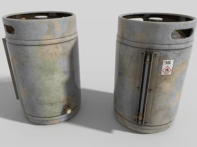 Two Old Worn Metal Containers With SOL Label And Hazard Sign 3d model