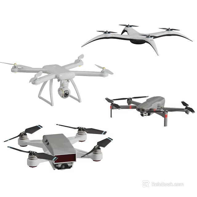 Smart Drones With Various Models Different Designs And Advanced Aerial Features 3d model