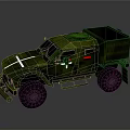 Green Camouflage Military Transport Truck with Large Wheels and Cross Marking