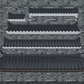 Traditional Chinese Architectural Roof Components With Various Styles On Brick Wall Background