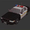 Black And White Police Car With Red Blue Emergency Lights And Yellow Stripe