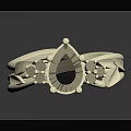 Exquisite Silver Ring With Braided Band Floral Accents And Dark Gemstone Centerpiece
