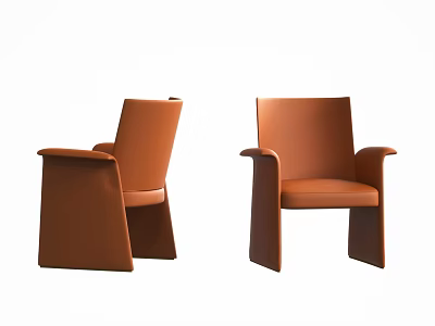 Stylish Modern Brown Leather Leisure Chairs With Armrests And Minimalist Design 3d model