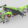 Green Agricultural Hay Rake Machinery With Multiple Rotary Tine Arms And Red Wheels