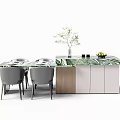 Modern Elegant Dining Table Set With Green Marble Top Gray Chairs And Sideboard Cabinet