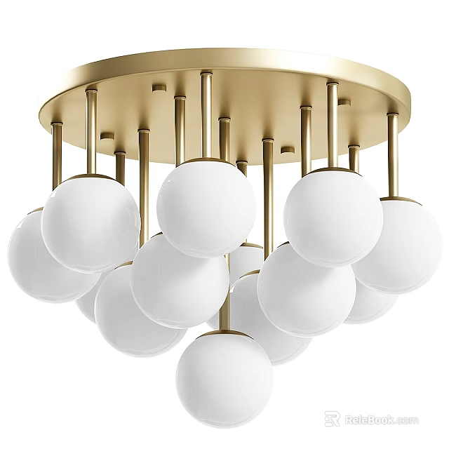 Modern Ceiling Light With Golden Round Base And White Spherical Bulbs 3d model
