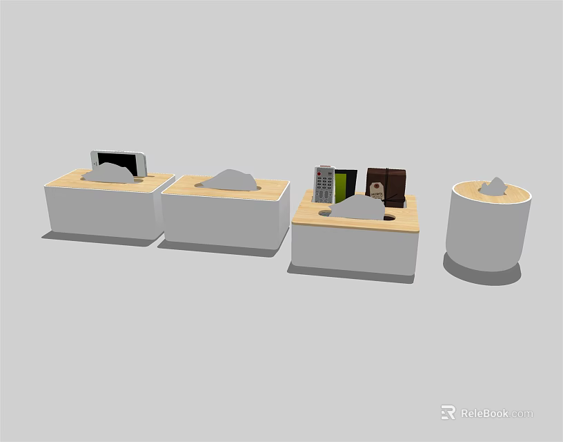 Modern Household Items Display Stands With Rectangular And Cylindrical Design For Home Essentials 3d model