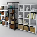 White and Brown Bookcase with Storage Baskets Books Decor Items and Rolling Wheels