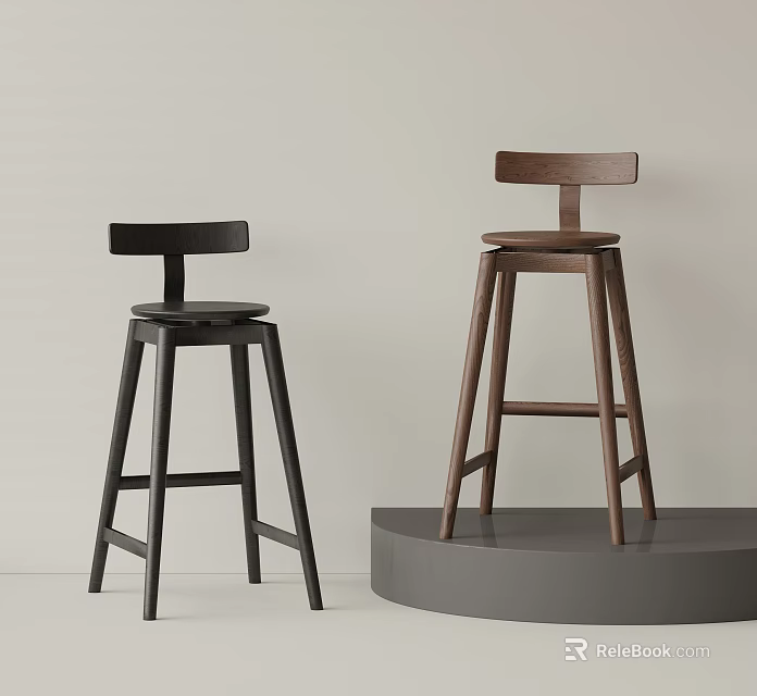 Wooden Bar Stools In Black And Brown On Minimalist Display Stand 3d model 