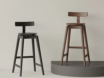 Wooden Bar Stools In Black And Brown On Minimalist Display Stand 3d model