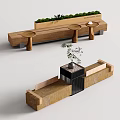 Wooden Landscape Seats With Planter Boxes And Small Round Tables For Outdoor Areas