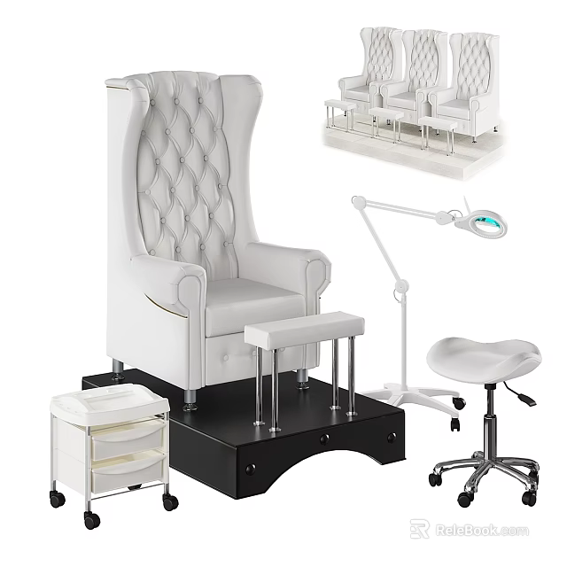 Professional Medical Equipment With Treatment Chair Support Stool Magnifying Lamp Rolling Cart and Mobile Stool 3d model 