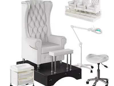 Professional Medical Equipment With Treatment Chair Support Stool Magnifying Lamp Rolling Cart and Mobile Stool 3d model