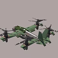 3D Model of Military Fighter Jet with Multiple Propellers Green Camouflage Design and Aerodynamic Wings