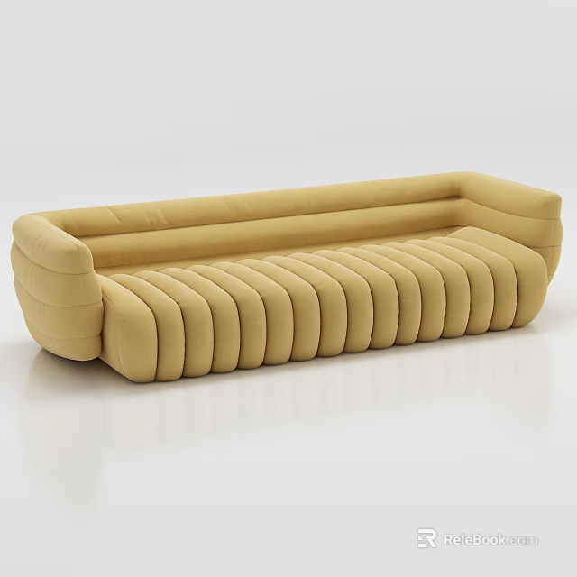 Modern Yellow Multi Seater Sofa With Vertical Ribbed Design And Sleek Fabric 3d model 