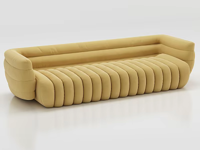 Modern Yellow Multi Seater Sofa With Vertical Ribbed Design And Sleek Fabric 3d model