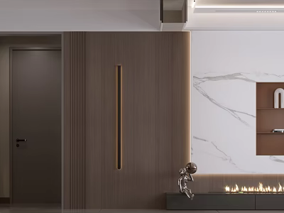 Modern TV Wall Design With Marble Panel Wooden Texture And Lighting Strips 3d model