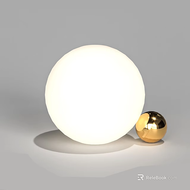 Modern Minimalist Table Lamp With Large White Spherical Shade And Small Golden Base 3d model 
