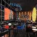 Modern Bar Interior With Neon Decorations Bar Counter Tables And Chairs