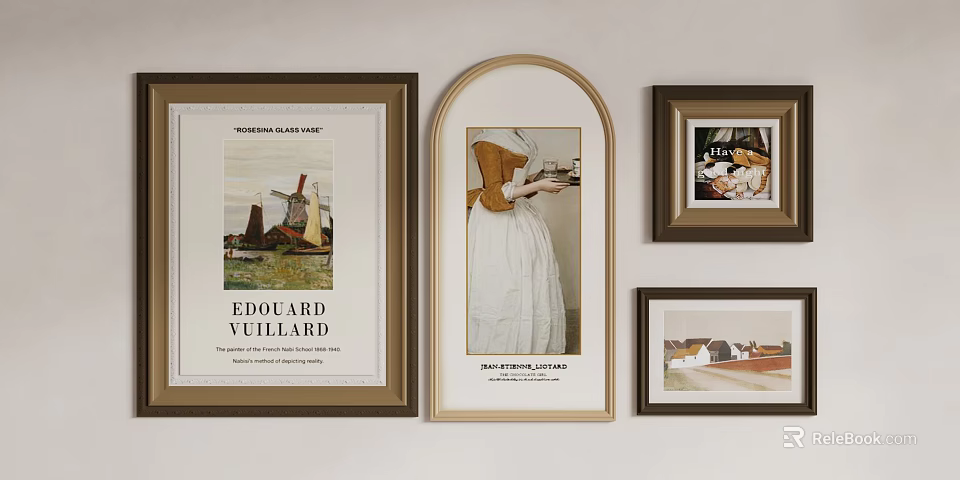 Framed Art Paintings Collection On Interior Wall With Various Styles 3d model 