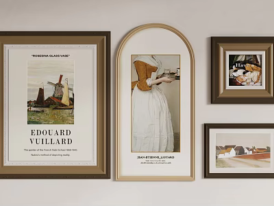 Framed Art Paintings Collection On Interior Wall With Various Styles 3d model