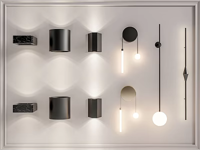 Modern Minimalist Interior Wall Lamps With Black Metal Sleek Lines And Various Designs 3d model