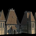 Ancient Architecture with Pointed Roofs and Stone Wooden Structure Medieval Style Towers and Classic Windows
