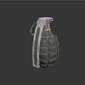 Green Military Hand Grenade With Textured Surface Metal Handle Pull Ring Yellow Red Stripe