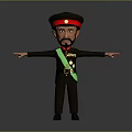 Cartoon Military Character In Black Uniform With Red Hat And Green Sash