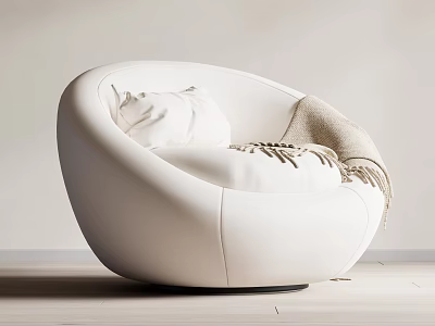 White Round Single Sofa With Cushion And Fringed Blanket Modern Interior Design 3d model