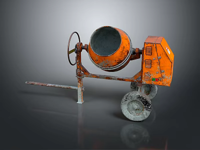 Orange Heavy Duty Concrete Mixer With Mixing Drum Wheels And Handle 3d model