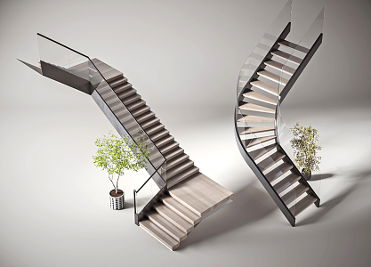 Modern Stair Handrail Stair Combination 3d model