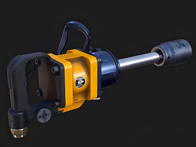Yellow And Black Pneumatic Impact Wrench With Ergonomic Handle Metal Rod And Durable Build 3d model
