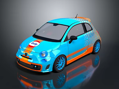 Blue And Orange Compact Car With Didi Logo Sporty Design And Stylish Wheels 3d model