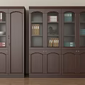 Dark Brown Wooden File Cabinets Featuring Glass And Wooden Doors With Books Folders Decorative Items
