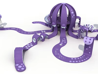 Purple Octopus Shaped Play Equipment with Tentacle Slides and Polka Dot Decorations for Kids 3d model
