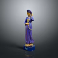 Exquisite Purple And Gold Figure Sculpture With Turban Decorative Necklace And Blue Base