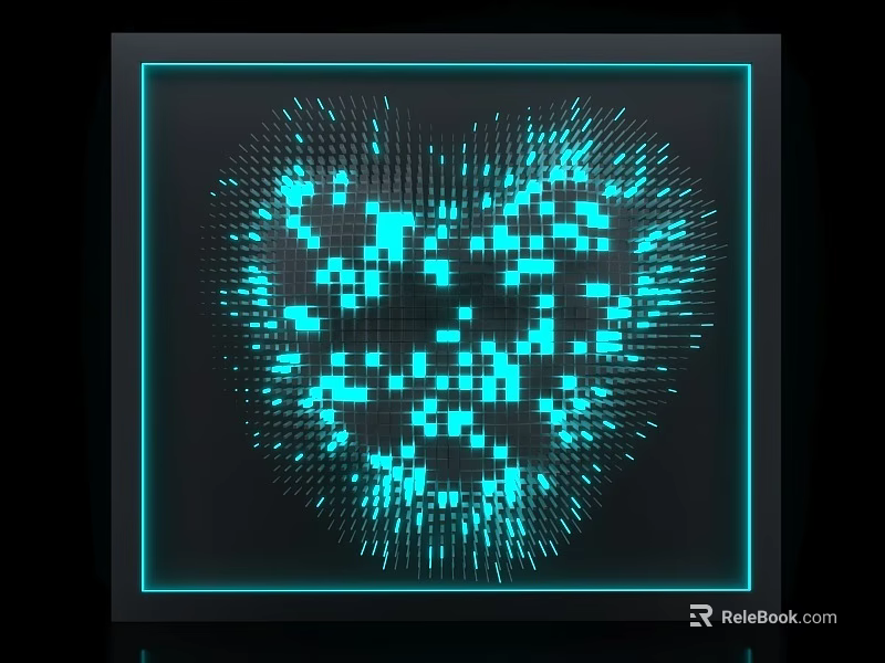 Modern Artistic Background Wall With Blue Illuminated Heart Shaped Dot Matrix Pattern 3d model 
