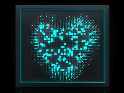 Modern Artistic Background Wall With Blue Illuminated Heart Shaped Dot Matrix Pattern 3d model