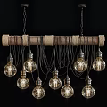Vintage Decorative Chandelier With Wooden Rod Rope Wrapped And Multiple Clear Bulbs