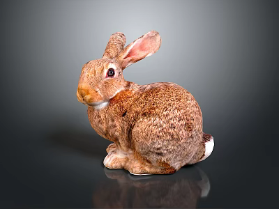 Sitting Rabbit Figurine With Brown White Fur And Smooth Surface 3d model