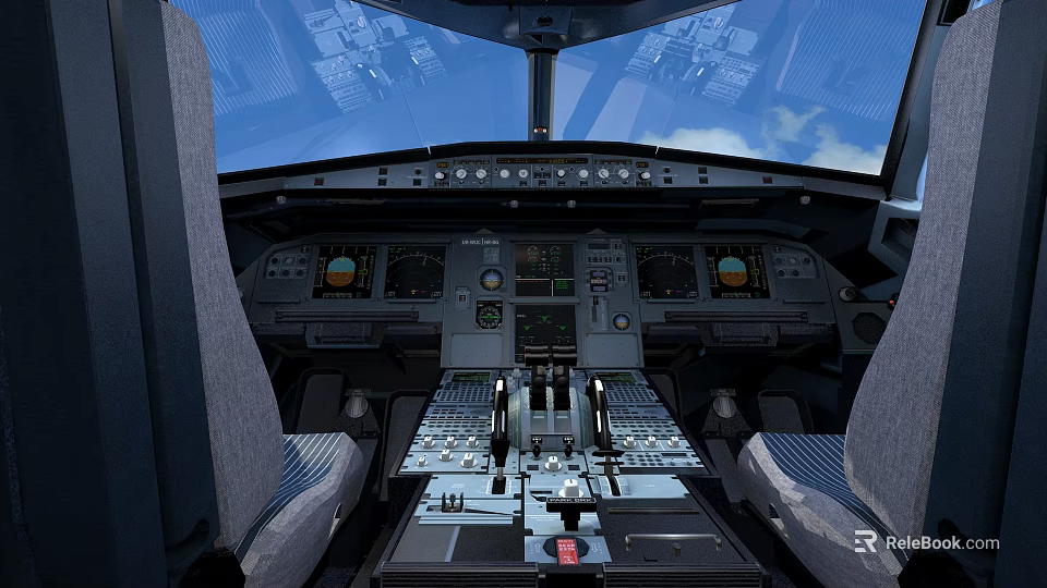 Detailed Airplane Cockpit Interior With Control Panel Instrument Panels And Seats 3d model 