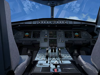 Detailed Airplane Cockpit Interior With Control Panel Instrument Panels And Seats 3d model